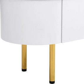 TV-dulap-masă de cafea-combinație, living-combinație cu sertare și colțuri rotunjite, Alb+Auriu