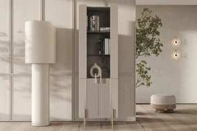 Vitrina Malmi 60 cm pe bază de metal - cașmir / crem bianca / picioare aurii