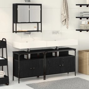 vidaXL Set de mobilier pentru baie cu ușă 3 pcs Negru 80 x 30 x 60 cm