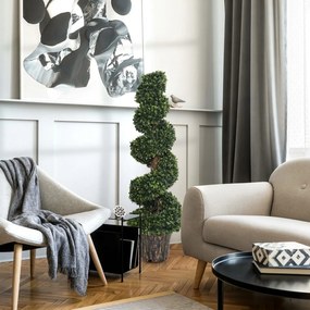 Outsunny Plantă Artificială Decorativă Buxus în Spirală cu Ghiveci Inclus, Ф32x120 cm, Verde | Aosom Romania