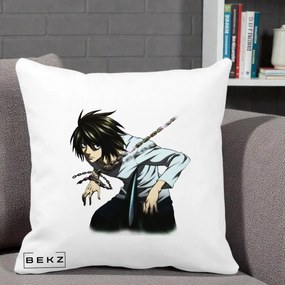 Perna Personalizata Death Note L Lawliet Lanturi, 40x40 cm, Alba Mata, Husa Detasabila, Perna Inclusa, BEKZ®