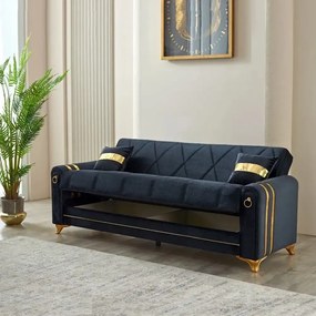 Canapea extensibila cu lada de depozitare 220x87x93 cm , detalii aurii –Camara