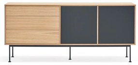 Comodă cu aspect de lemn de stejar Teulat Yoko, lățime 180 cm, gri antracit