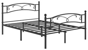 Cadru pat, pat dublu metalic, 198 x 92,5 x 142 cm, negru