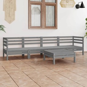 Set mobilier de gradina, 5 piese, gri, lemn masiv de pin Gri, 1