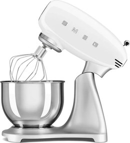 Mixer planetar Smeg SMF04WHEU, 800 W, 4,8 l, 10 viteze, funcție de pornire treptată, picioare antiderapante, alb/inoxidabil