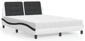 vidaXL Pat cu saltea, alb și negru, 120x200 cm, piele ecologică