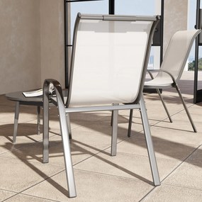 Outsunny Set de 2 Scaune de Exterior pentru Masă, Scaune Stivuibile cu Spătar Înalt, Șezut din Plasă Respirabilă pentru Grădină, Terasă, Gri Deschis | Aosom Romania