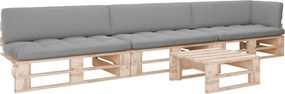 vidaXL Set mobilier paleți cu perne, 4 piese, lemn de pin tratat
