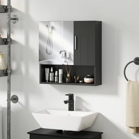 kleankin Dulap cu Oglindă pentru Baie 2 Uși și Raft Deschis 54x15.2x55.3 cm Negru | Aosom Romania