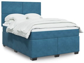 vidaXL Pat box spring cu saltea, albastru, 140x200 cm, catifea