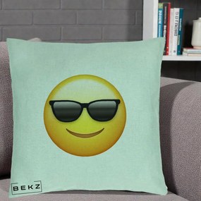 Perna Decorativa Emoji Cool Ochelari, 40x40 cm, Verde Menta, Husa Detasabila, Perna Inclusa, BEKZ®