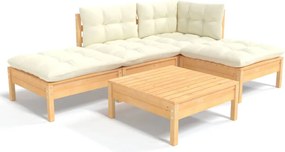 vidaXL Set mobilier grădină cu perne crem, 5 piese, lemn de pin