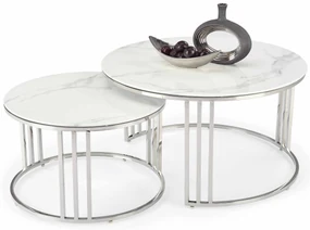 Set 2 buc. masă de cafea Merac (Marmură albă + Argintiu). Promo -6%. 1049574