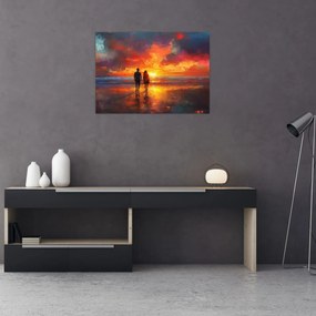 Tablou pe sticlă - Plimbare pe plajă (70x50 cm)