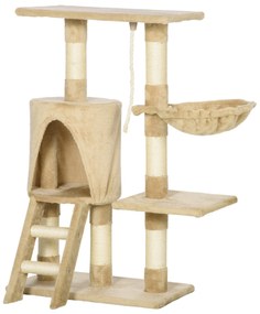 PawHut Arbore pentru pisici Răzuitoare 55x30x95 cm cu Cuib Platformă Casetă Scară Sfoară de Joc Placă de Lemn și Acoperit cu Catifea Maro | Aosom Romania