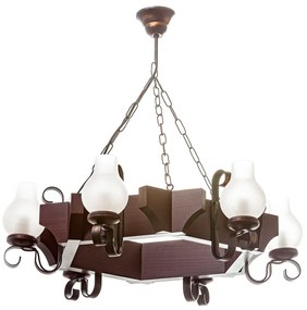 Candelabru rustic fabricat manual din lemn dim.65x65cm, 6 brate Queen WOOD-QU-SP6