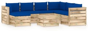 Set mobilier de gradina cu perne, 8 piese, lemn verde tratat albastru si maro, 8