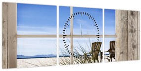 Tablou - Fereastră cu vedere la plajă (cu ceas) (90x30 cm)