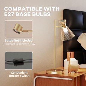 HOMCOM Lampă de Masă Modernă cu Abajur Reglabil din Sticlă Ambrată și Satinată, Suport E27, Aur | Aosom Romania