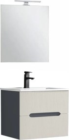 Trent mobilier de baie 60 cm ceramică chiuvetă (2 sertare) cu oglindă 60x80 cm antracit gri-alb