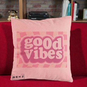 Perna Decorativa Good Vibes Retro Roz, 40x40 cm, Roz, Husa Detasabila, Perna Inclusa, BEKZ®