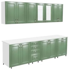 Bucatarie Zebra 260 cm din MDF Verde cu blat termoizolant alb