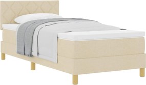 vidaXL Pat cu arcuri cu saltea cu headboard Crem 90 x 200 cm țesătură