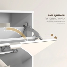 HOMCOM Dulap pentru Depozitarea Încălțămintei cu Uși, Oglindă și 3 Sertare Rabatabile, 76x26x168 cm, Alb | Aosom Romania