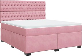 vidaXL Pat box spring cu saltea, roz, 180x200 cm, catifea