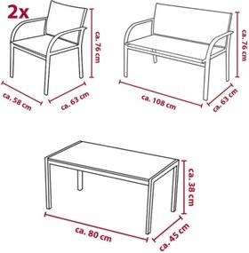 OFERTA Set de gradina LOUNGE cu fotolii, banca si masuta, gri clasa a II-a
