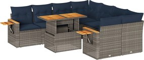 vidaXL Set canapele de grădină, 9 piese, cu perne, gri, poliratan