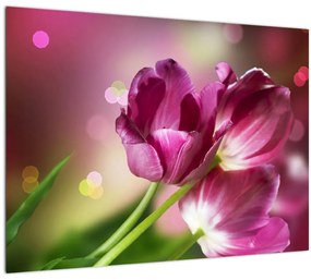 Tablou pe sticlă cu lalele roz (70x50 cm)