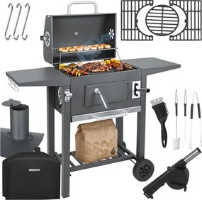 Grătar de grădină cu grătar din fontă și accesorii