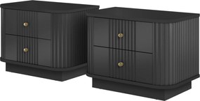 Noptieră Vesper 56 cm pe plintă - negru cu mânere aurii