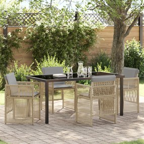 vidaXL Set de masă pentru grădină 5 pcs Bej Rattan poli