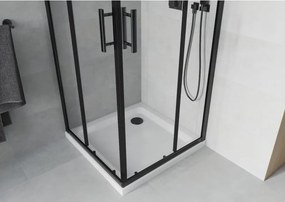 Mexen Rio cabina de duș pătrată 80 x 80 cm, transparentă, neagră + cădiță Flat, albă - 860-080-080-70-00-4010B