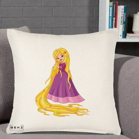 Perna Personalizata Rapunzel Par Lung Floral, 40x40 cm, Crem Reliefat, Husa Detasabila, Perna Inclusa, BEKZ®