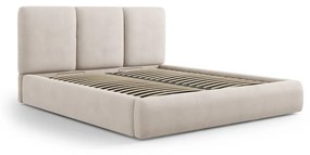 Pat matrimonial bej tapițat cu spațiu de depozitare și somieră 160x200 cm Brody – Mazzini Beds