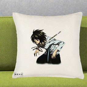 Perna Personalizata Death Note L Lawliet Lanturi, 40x40 cm, Crem Reliefat, Husa Detasabila, Perna Inclusa, BEKZ®