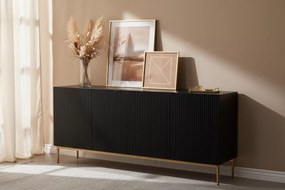 Comodă Nicole 200 cm - negru mat / picioare aurii