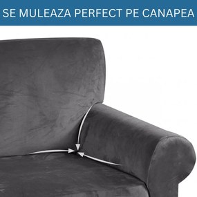 Husa Elastica din Catifea, Canapea 3 Locuri, Cu Brate, Gri, HCCJ3-02