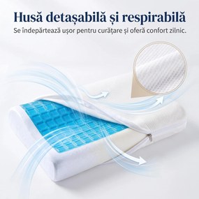 CERVI-SAN GEL, pernă ortopedică cervicală, din spumă cu memorie și strat cu gel, husă detașabilă