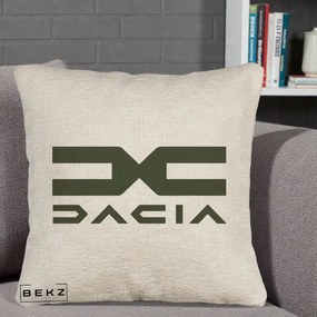 Perna Personalizata cu emblema Dacia, 40x40 cm, Bej Canapea, Husa Detasabila, Perna Inclusa, BEKZ®