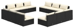 3101567 vidaXL Set mobilier de grădină cu perne, 12 piese, negru, poliratan