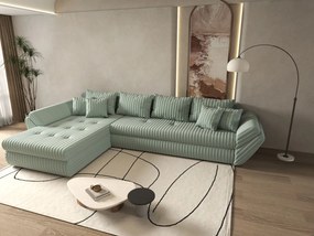 Colțar extensibil dumonde cu ladă de depozitare si sezut confortabil din spuma high-density, Loana XL Ambience Mint 335x185 cm