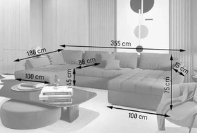 Colțar extensibil dumonde cu ladă de depozitare si sezut confortabil din spuma high-density, Loana U Enjoy Grey 355x185 cm