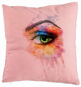 Perna Decorativa, Model Multicolor Eye, 40x40 cm, Roz, Husa Detasabila, Burduf