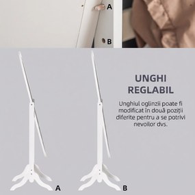 HOMCOM oglinda reglabila cu suport, 47.5x45.5x154.5cm, alba | Aosom Romania