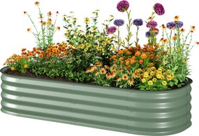 Outsunny Paturi Inaltate Galvanizate pentru Gradina, Cutie Inaltata din Metal cu Margine de Siguranta, pentru Cultivarea Florilor, Ierburilor, Verde